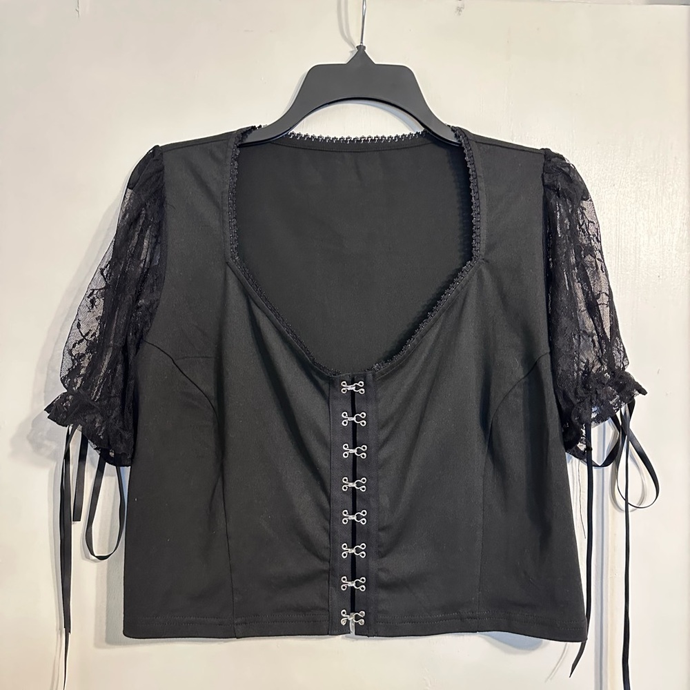 Forrest Ink Black Lace Sleeve Women's Top
